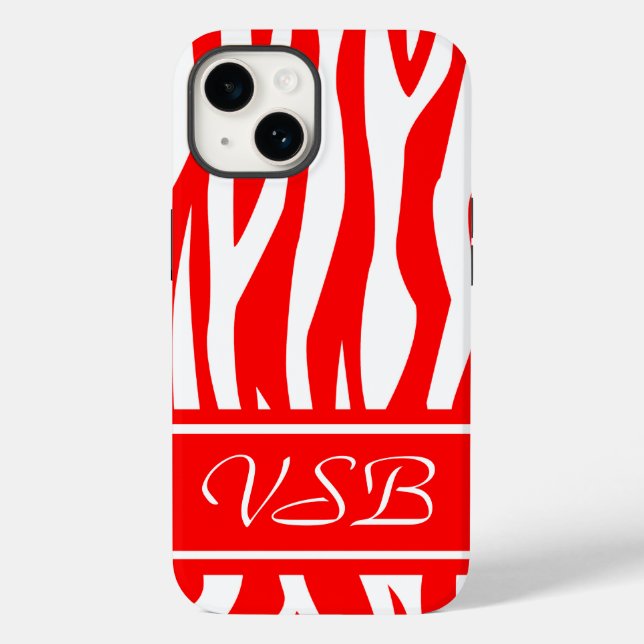 Red Zebra Print with monogram Case-Mate iPhone Case (Back)