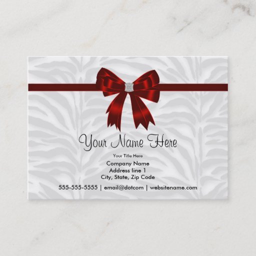 Customizable Red Zebra Red Bow Zebra Business Cards