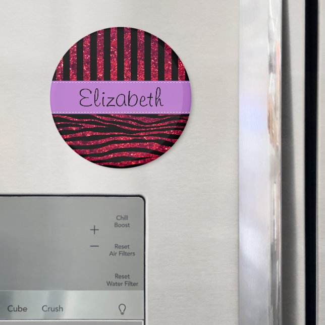 Red Zebra, Red Glitter, Red Stripes, Your Name Magnet (In Situ (Fridge))