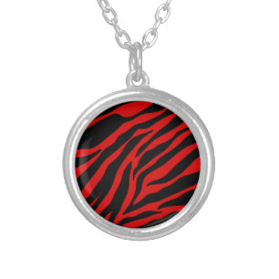 red zebra silver plated necklace