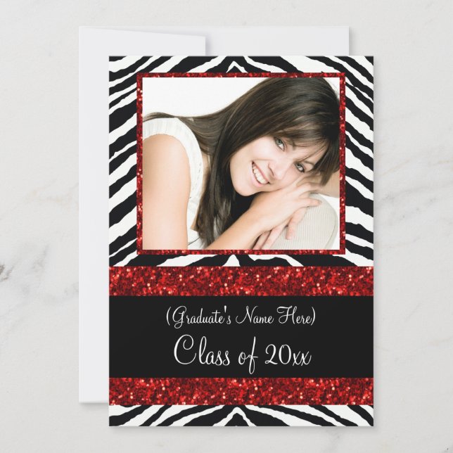 Red Zebra Sparkle Girls Graduation Party Invitation (Front)