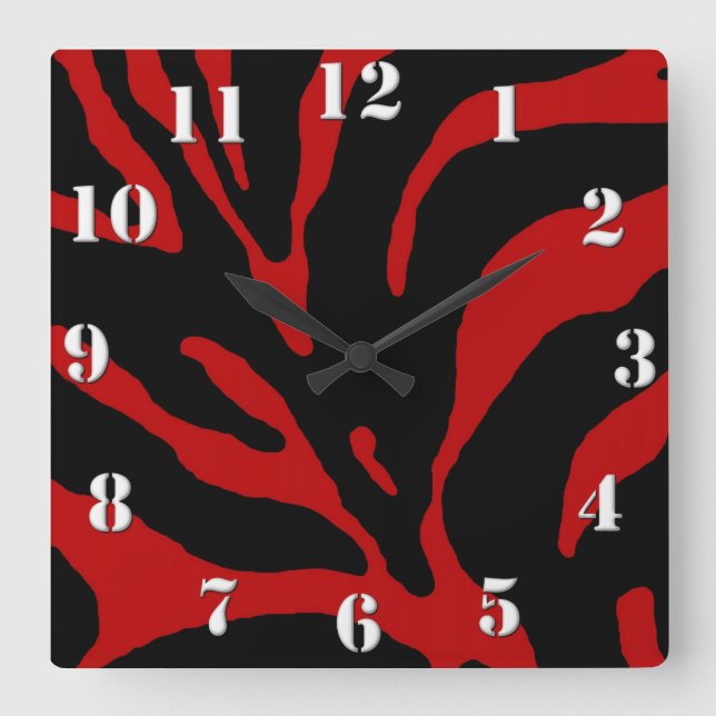 Red Zebra Stripe Animal Print Square Wall Clock (Front)