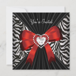 Red Zebra Stripe Black Birthday Party 2 Invitation