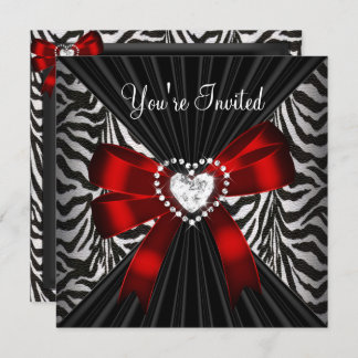 Red Zebra Stripe Black Birthday Party Image Invitation