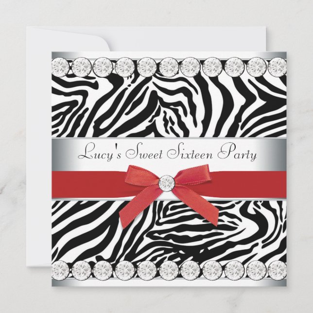 Red Zebra Sweet 16 Birthday Party Invitation (Front)