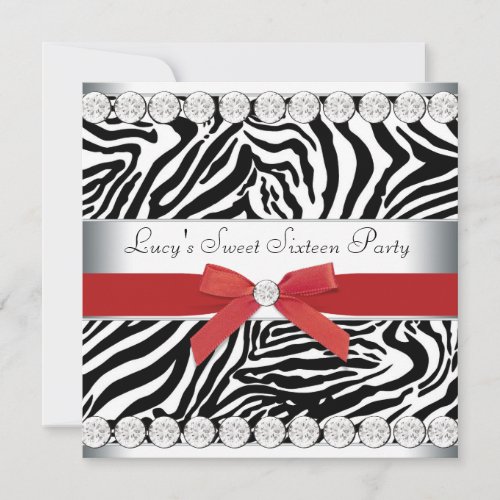 Red Zebra Sweet 16 Birthday Party Custom Invite