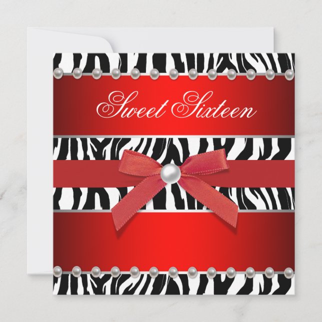 Red Zebra Sweet 16 Birthday Party Invitation (Front)