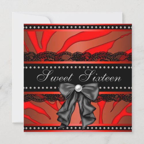 Red Zebra Sweet Sixteen Birthday Party Custom Invite