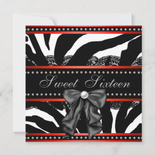 Red Zebra Sweet Sixteen Birthday Party Invitation