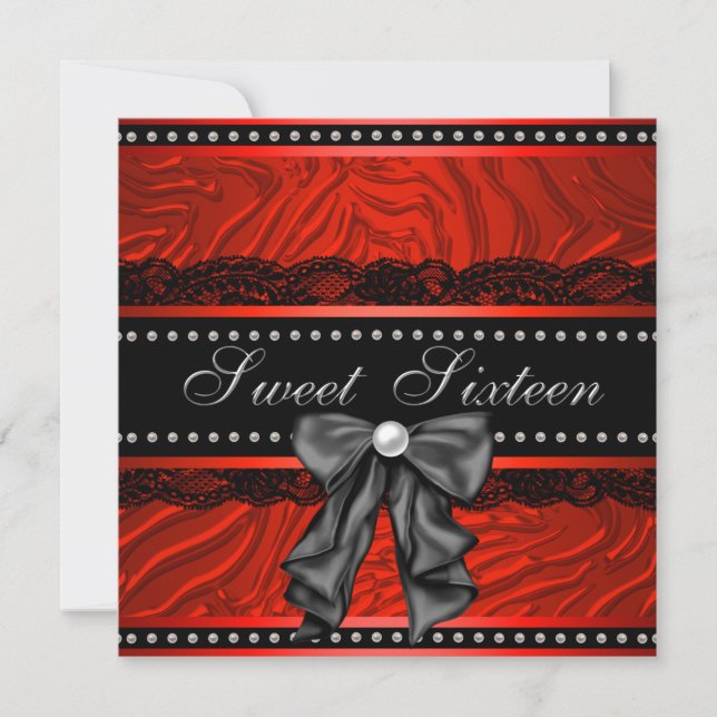 Red Zebra Sweet Sixteen Birthday Party Invitation (Front)