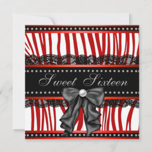Red Zebra Sweet Sixteen Birthday Party Invitation