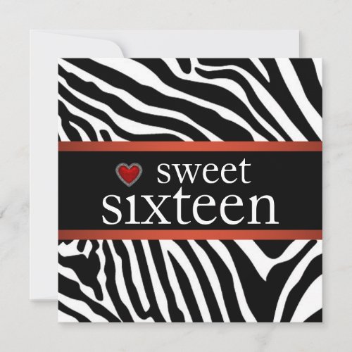 Red Zebra Sweet Sixteen Birthday Party Invitation