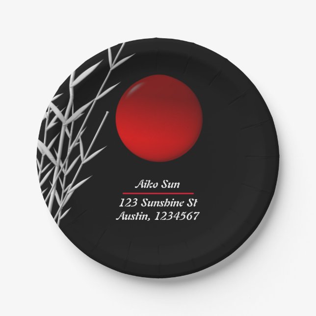 Red Zen Circle red sun symbol,personalized Paper Plates (Front)
