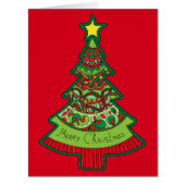 Red Zen Doodles Folk Art Christmas Holiday Cards (Front)