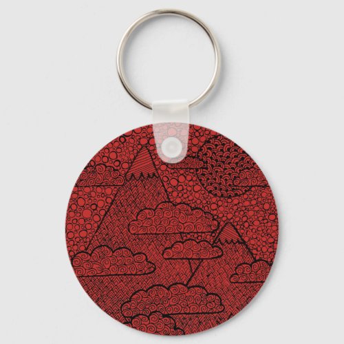 Red Zen Landscape Button Keychain
