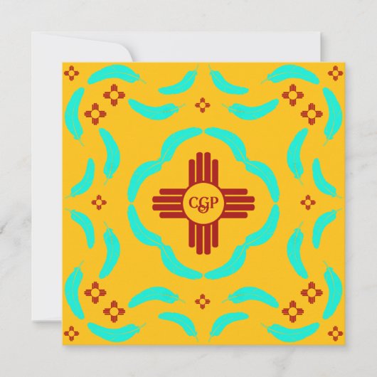 Red Zia Symbols New Mexico Turquoise Feathers (Front)