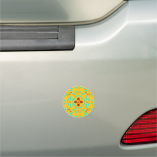 Red Zia Symbols New Mexico Turquoise Feathers Car Magnet
