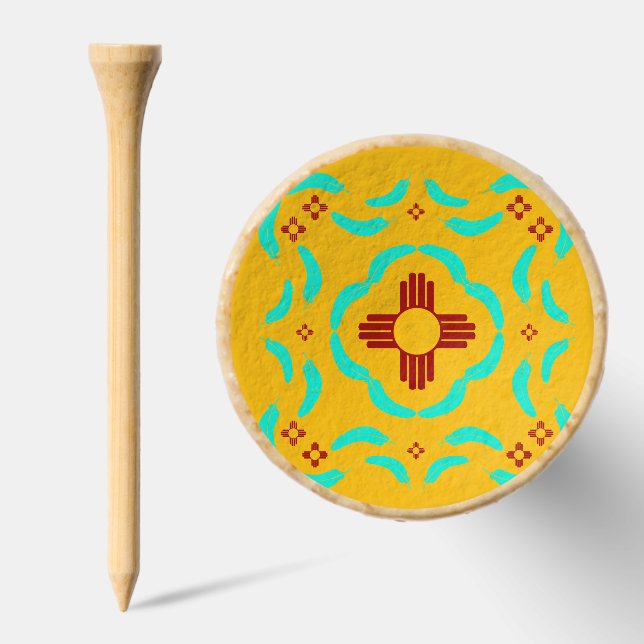 Red Zia Symbols New Mexico Turquoise Feathers Golf Tees (Combo)
