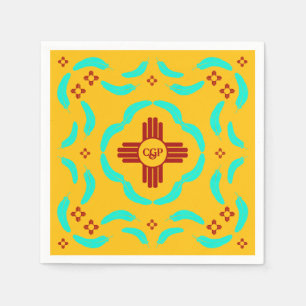 Red Zia Symbols New Mexico Turquoise Feathers Napkins