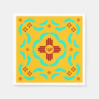Red Zia Symbols New Mexico Turquoise Feathers Napkins