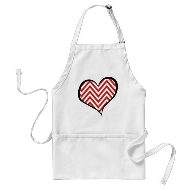 Red Zigzag, Red Chevron, Zigzag Pattern, Heart Adult Apron (Front)
