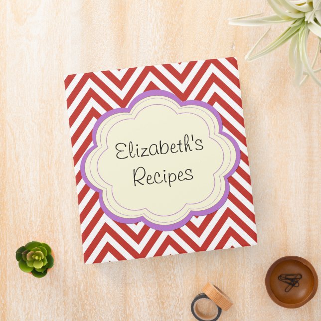 Red Zigzag, Red Chevron, Zigzag Pattern, Your Name Binder (In Situ)