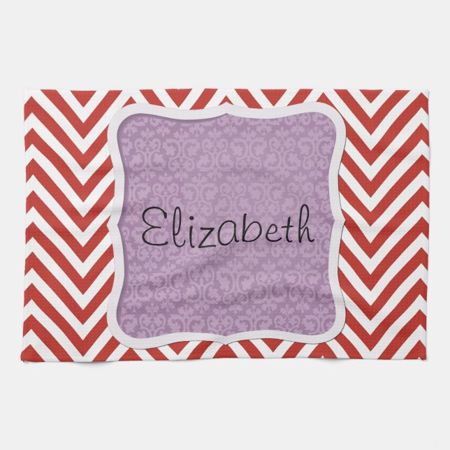 Red Zigzag, Red Chevron, Zigzag Pattern, Your Name Towel (Horizontal)