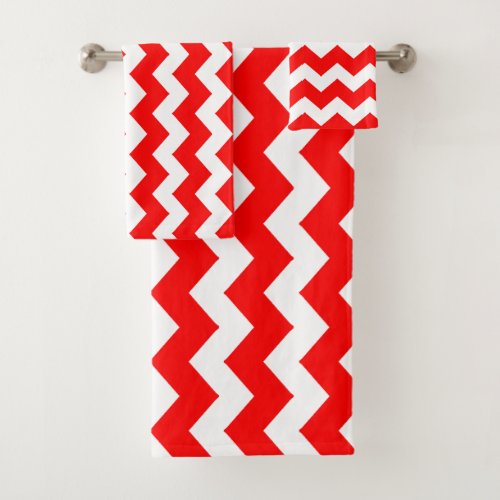 Red Zigzag Striped Bath Towel Set