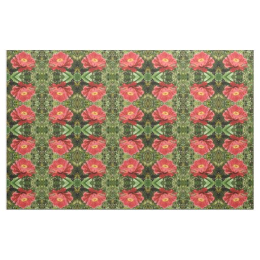 Red Zinnia Floral Patterned Fabric