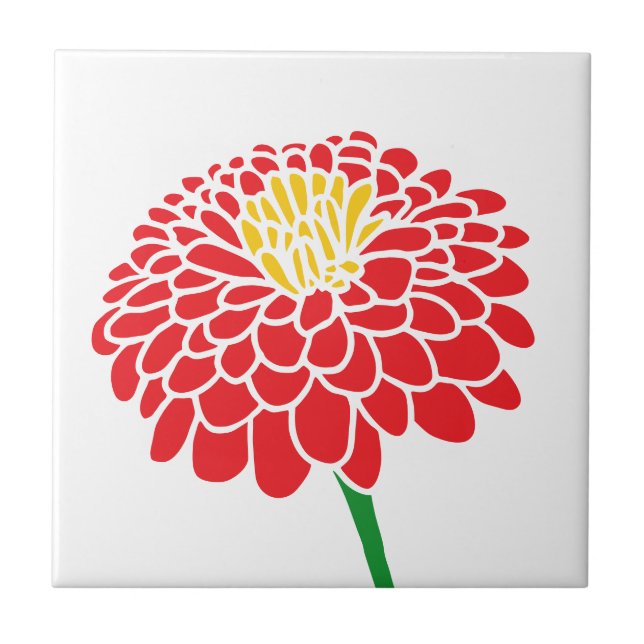Red Zinnia flower custom color tiles (Front)