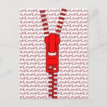 Red Zipper With Love Postcard by theunusual at Zazzle