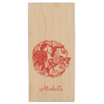 Red Zodiac 2017 Rooster Year Personalized Usb Wood Flash Drive at Zazzle