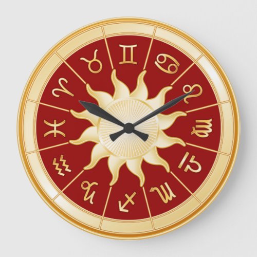 Red Zodiac Wheel Large Clock