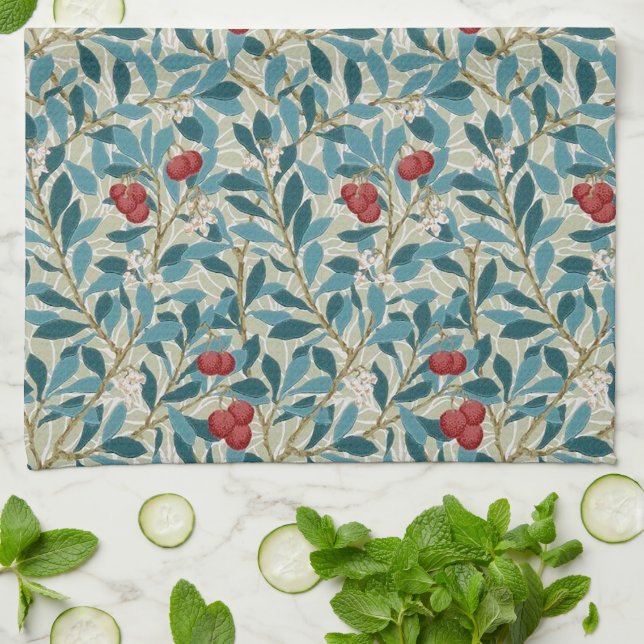 Redberry Tree, William Morris Kitchen Towel (Folded)