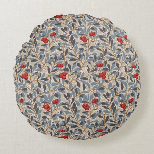 Redberry Tree, William Morris Round Pillow (Front)