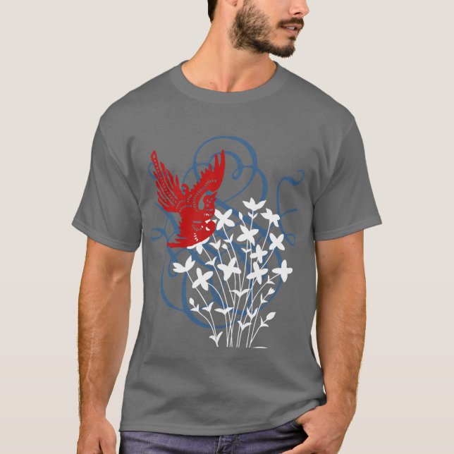Redbird and Bluets (dark) T-Shirt (Front)