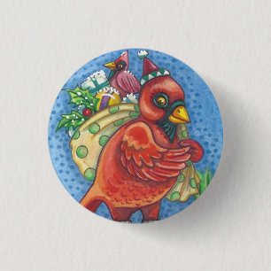 REDBIRD SANTA, CHRISTMAS CARDINAL BIRD BUTTON Rnd