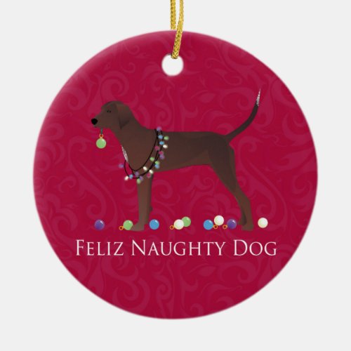 Redbone Coonhound Christmas Ceramic Ornament