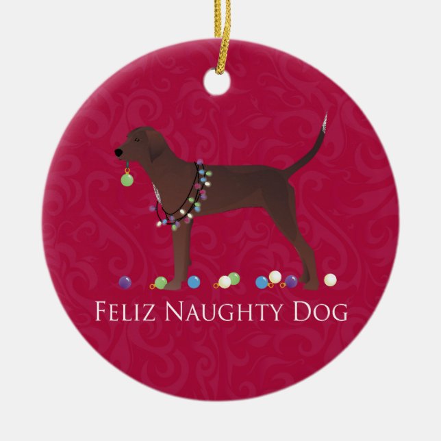Redbone Coonhound Christmas Ceramic Ornament (Front)