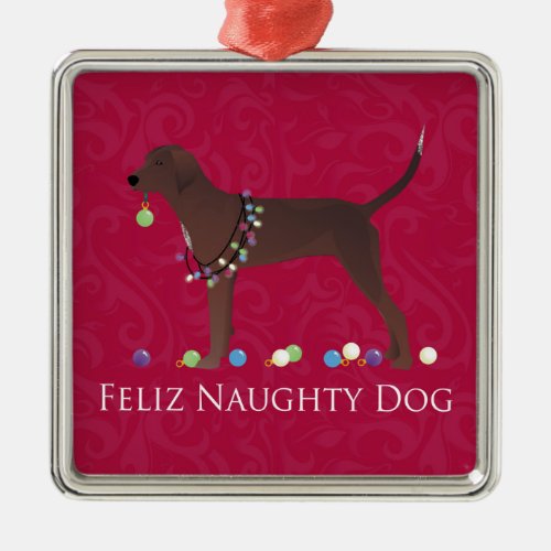 Redbone Coonhound Christmas Metal Ornament