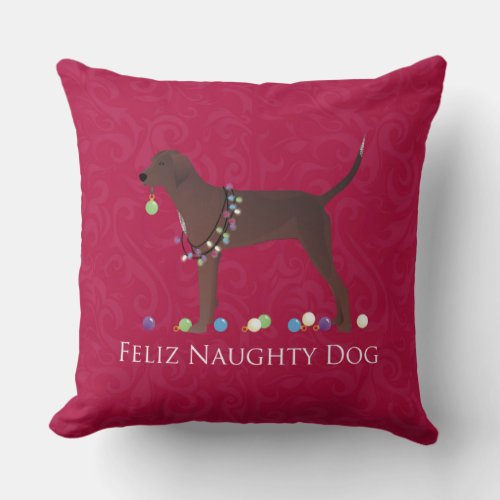 Redbone Coonhound Christmas Throw Pillow