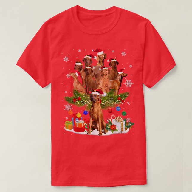 Redbone Coonhound Christmas Tree Lights Funny Dog  T-Shirt (Design Front)