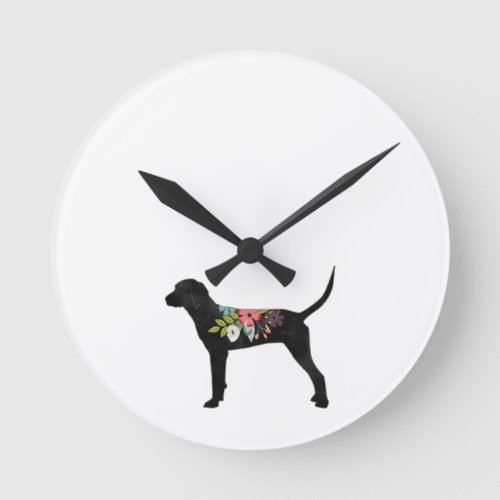 Redbone Coonhound Dog Breed Boho Foral Silhouette Round Clock