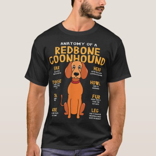 Redbone Coonhound Funny Anatomy of Dog Mom Dad Gif T_Shirt