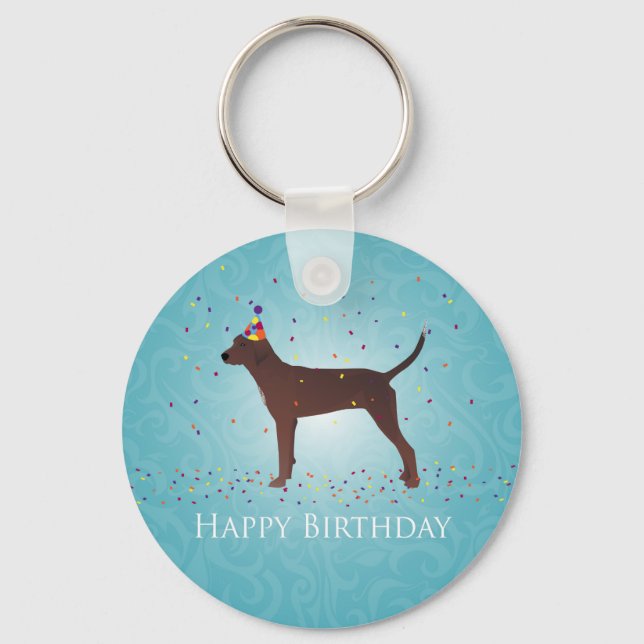 Redbone Coonhound Happy Birthday Design Keychain (Front)