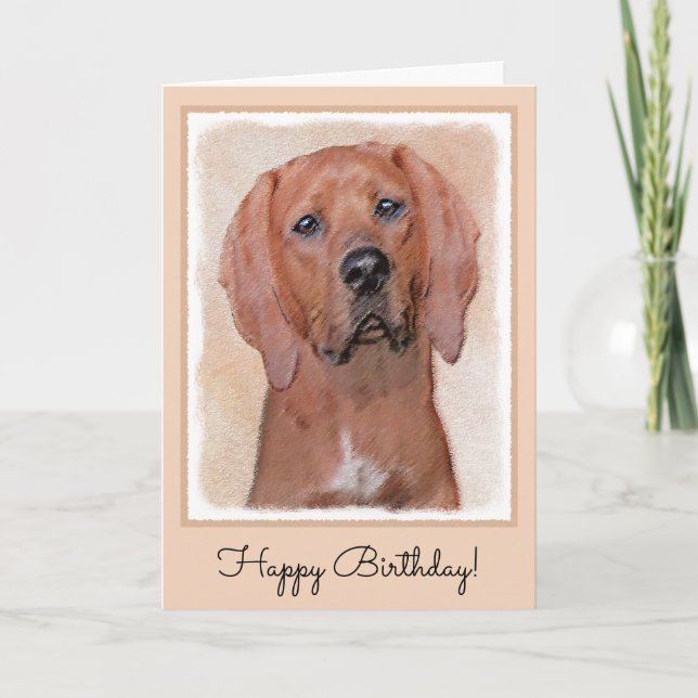 Redbone Coonhound Painting - Cute Original Dog Art Card (Front)