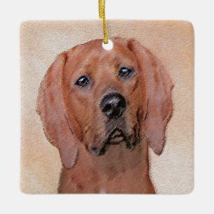 Redbone Coonhound Painting - Cute Original Dog Art Ceramic Ornament