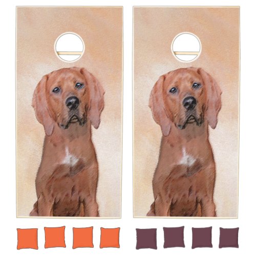 Redbone Coonhound Painting _ Cute Original Dog Art Cornhole Set