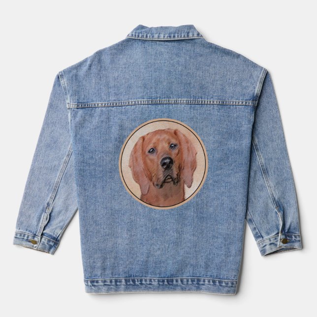 Redbone Coonhound Painting - Cute Original Dog Art Denim Jacket (Back)