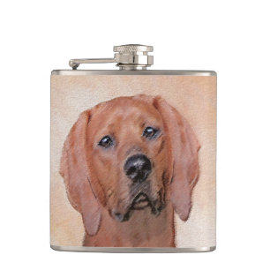 Redbone Coonhound Painting - Cute Original Dog Art Flask